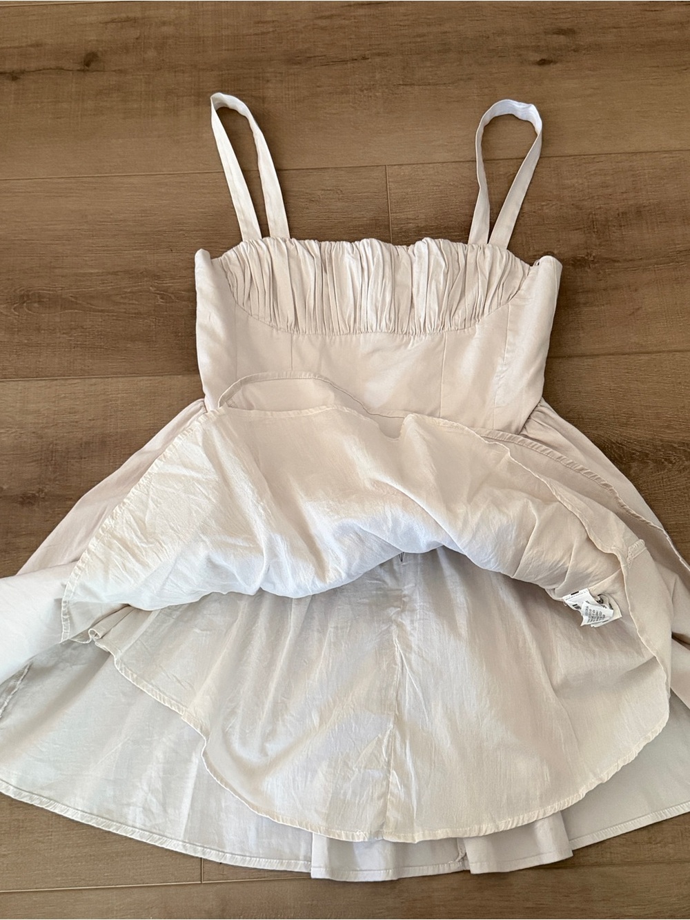 Zara Dress NEW Medium Beige Cotton Shirred Straps Sleeveless Mini Fit Flare Chic - Picture 6 of 16